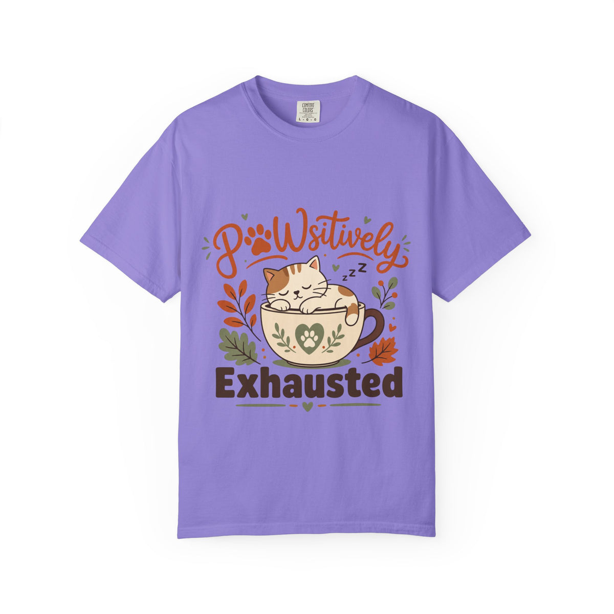 Pawsitively Exhausted - Sleepy Cat Autumn Tee Comfort Colors