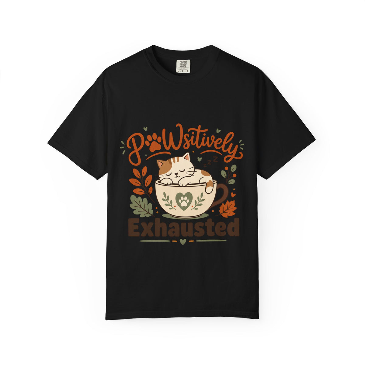 Pawsitively Exhausted - Sleepy Cat Autumn Tee Comfort Colors