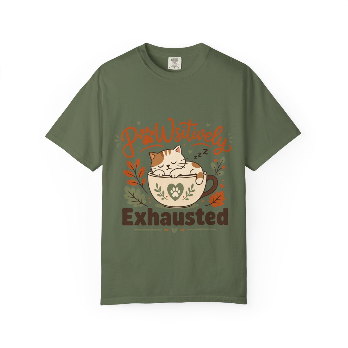 Pawsitively Exhausted - Sleepy Cat Autumn Tee Comfort Colors