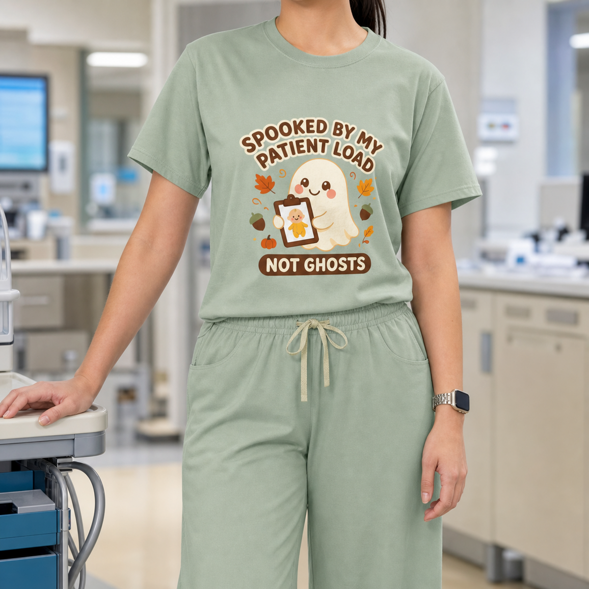 Spooked By My Patient Load Not Ghosts — Cute Kids Halloween Tee Comfort Colors