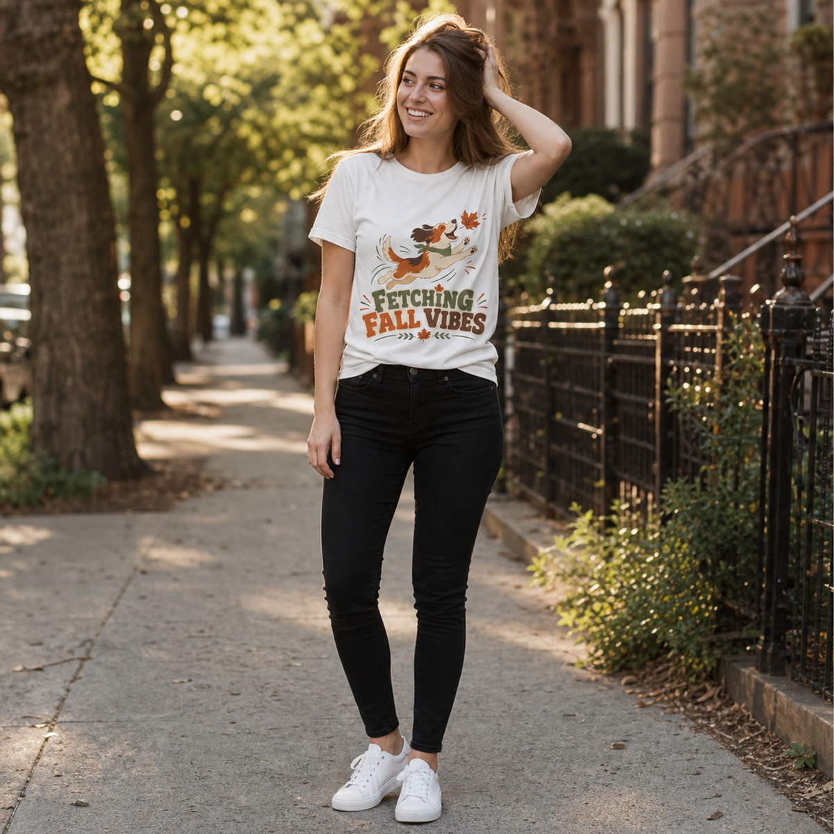 Fetching Fall Vibes - Cute Dog Autumn Tee Bella+Canvas