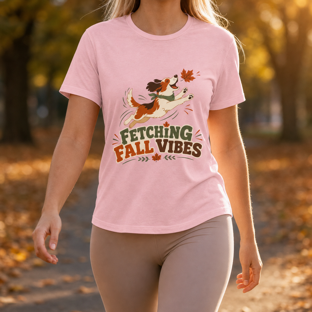 Fetching Fall Vibes - Cute Dog Autumn Tee Bella+Canvas