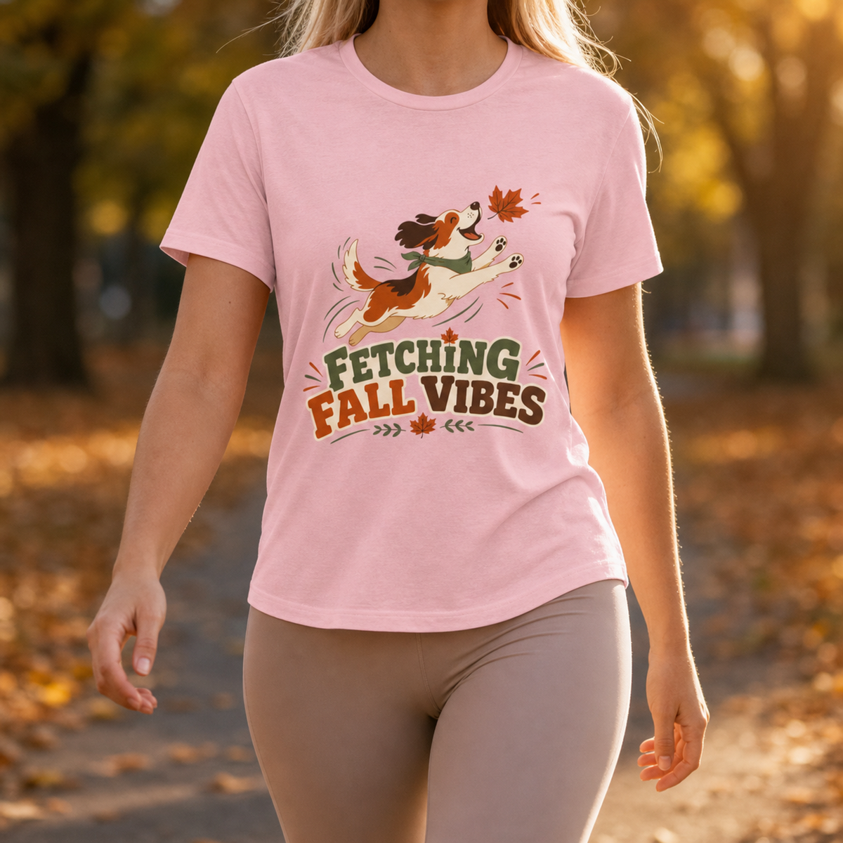 Fetching Fall Vibes - Cute Dog Autumn Tee Bella+Canvas
