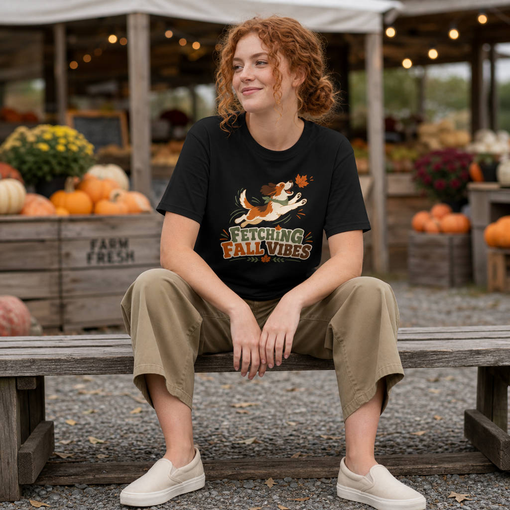 Fetching Fall Vibes - Cute Dog Autumn Tee Bella+Canvas