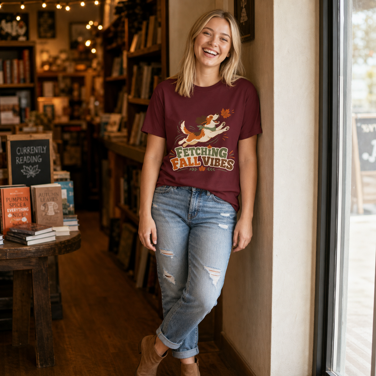 Fetching Fall Vibes - Cute Dog Autumn Tee Bella+Canvas