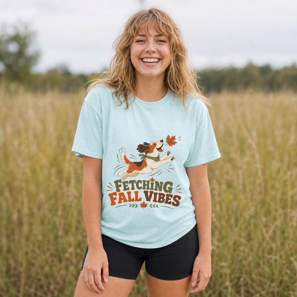 Fetching Fall Vibes - Cute Dog Autumn Tee Bella+Canvas