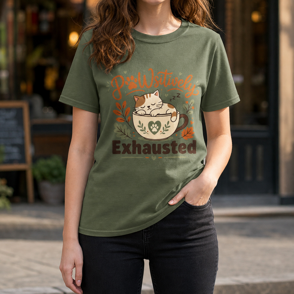 Pawsitively Exhausted - Sleepy Cat Autumn Tee Comfort Colors