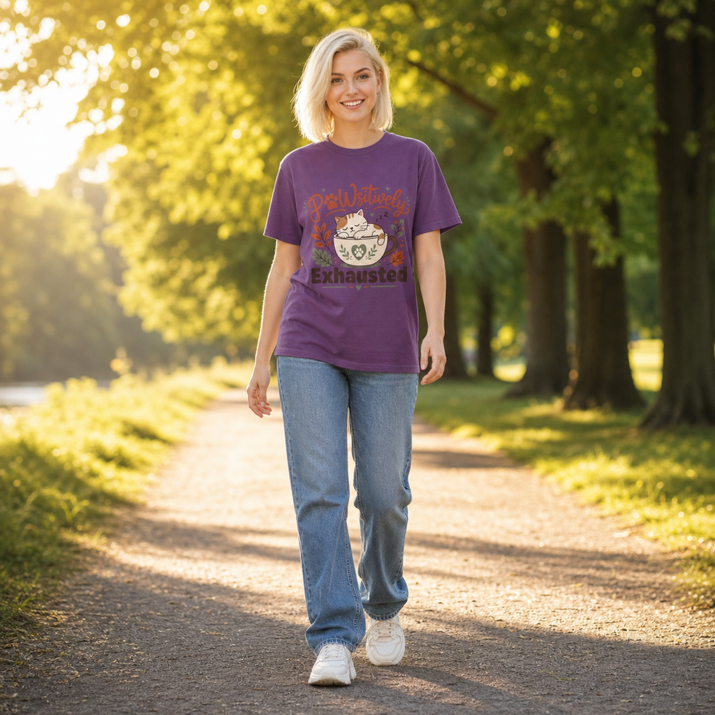 Pawsitively Exhausted - Sleepy Cat Autumn Tee Comfort Colors