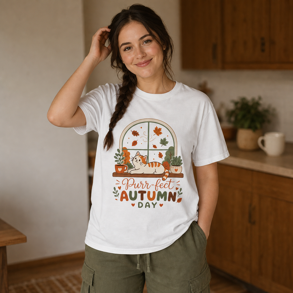 Purr-fect Autumn Day - Cozy Cat Fall Tee Comfort Colors