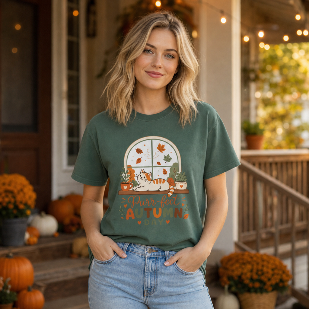 Purr-fect Autumn Day - Cozy Cat Fall Tee Comfort Colors