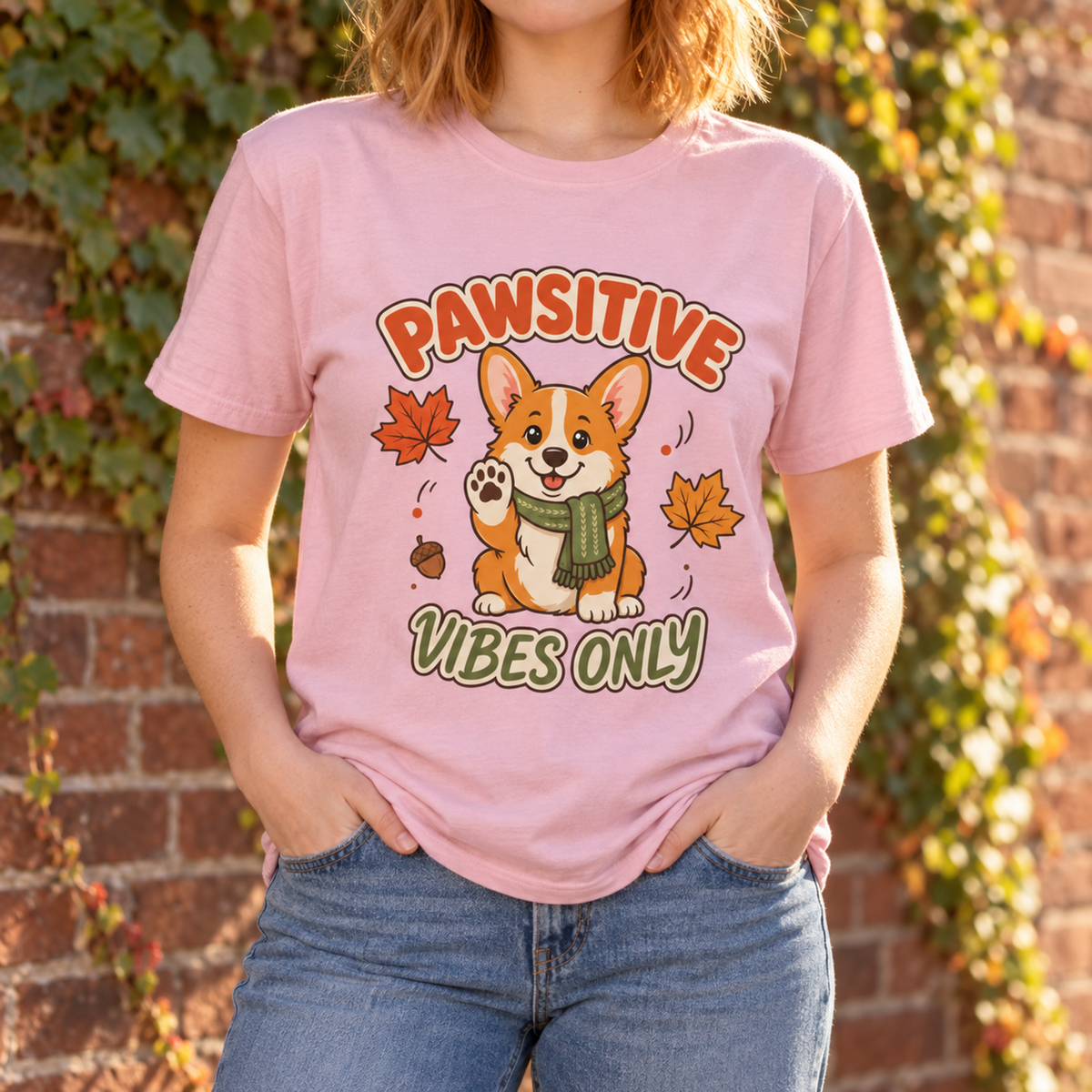 Pawsitive Vibes Only — Cute Corgi Fall Tee Comfort Colors