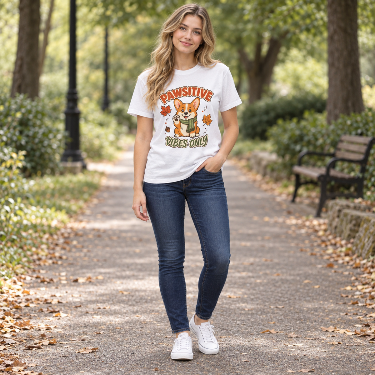 Pawsitive Vibes Only — Cute Corgi Fall Tee Comfort Colors