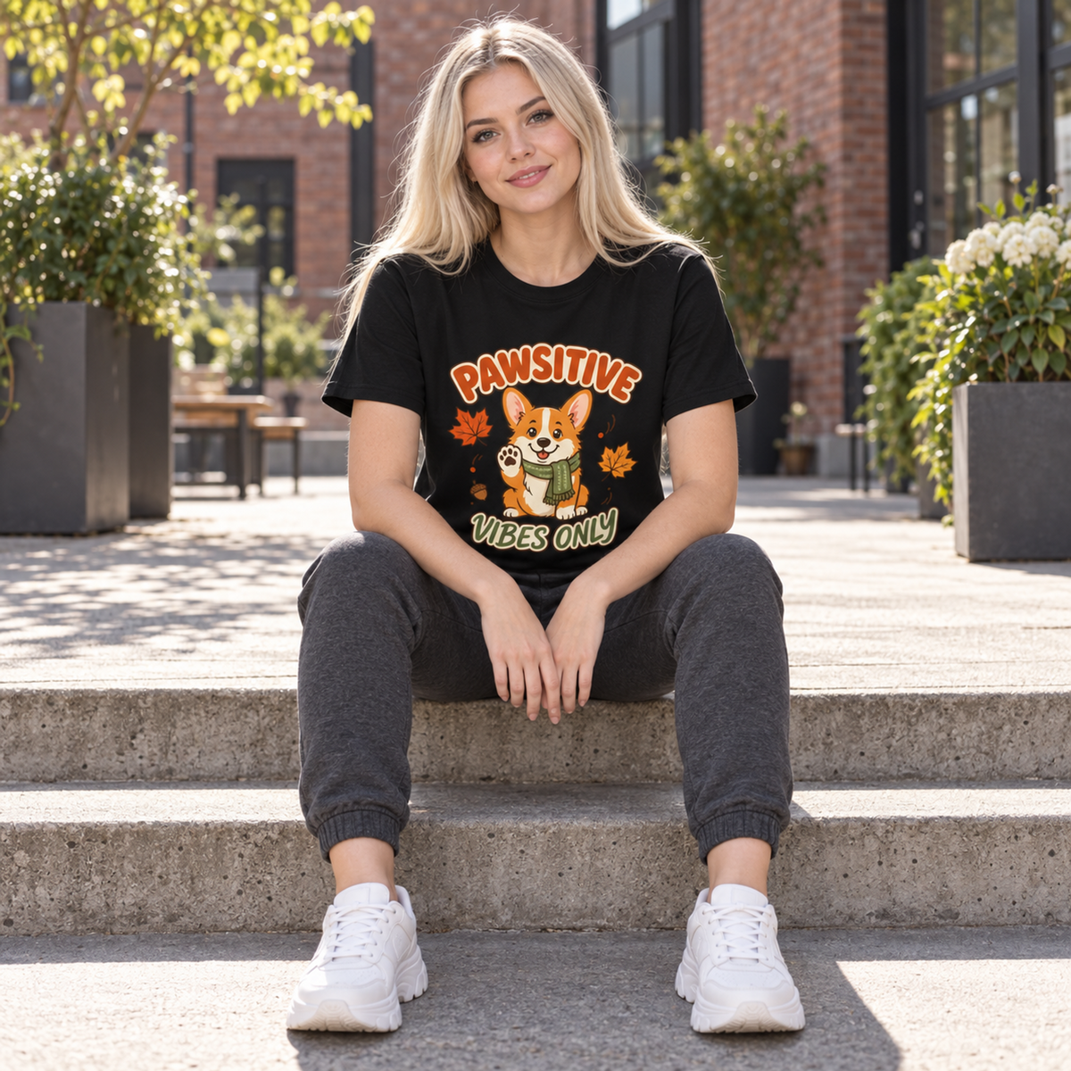 Pawsitive Vibes Only — Cute Corgi Fall Tee Comfort Colors