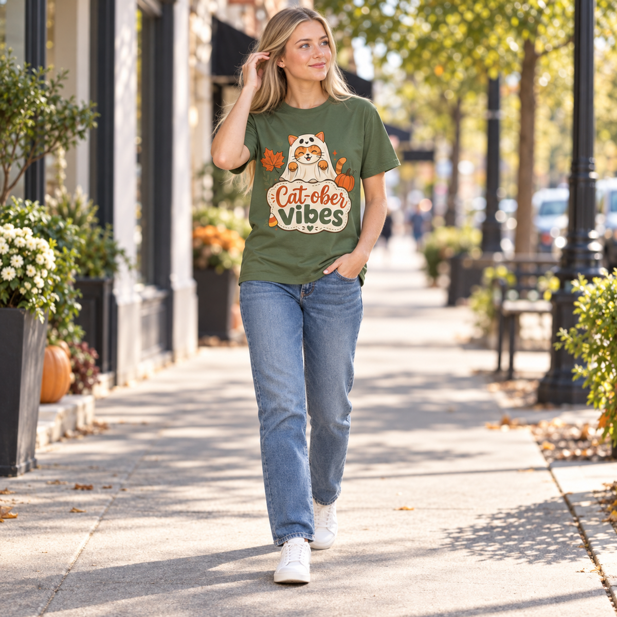 Cat-ober Vibes — Cute Autumn Cat Pumpkin Tee Comfort Colors