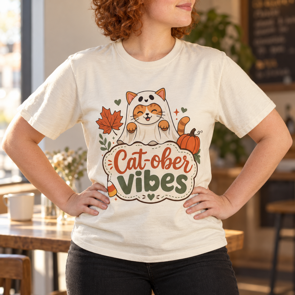 Cat-ober Vibes — Cute Autumn Cat Pumpkin Tee Comfort Colors