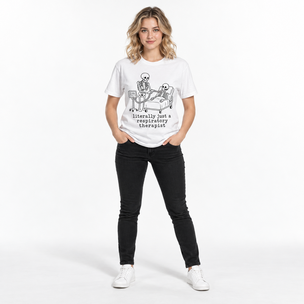 literally just a respiratory therapist - Halloween Skeleton Tee