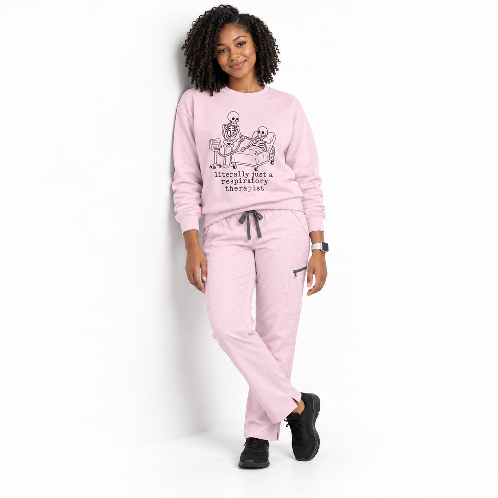 Respiratory Therapist Sweatshirt — “literally just a respiratory therapist” Skeleton Design