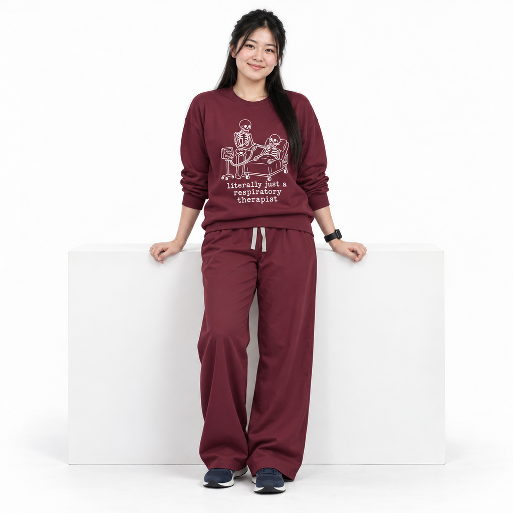 Respiratory Therapist Sweatshirt — “literally just a respiratory therapist” Skeleton Design