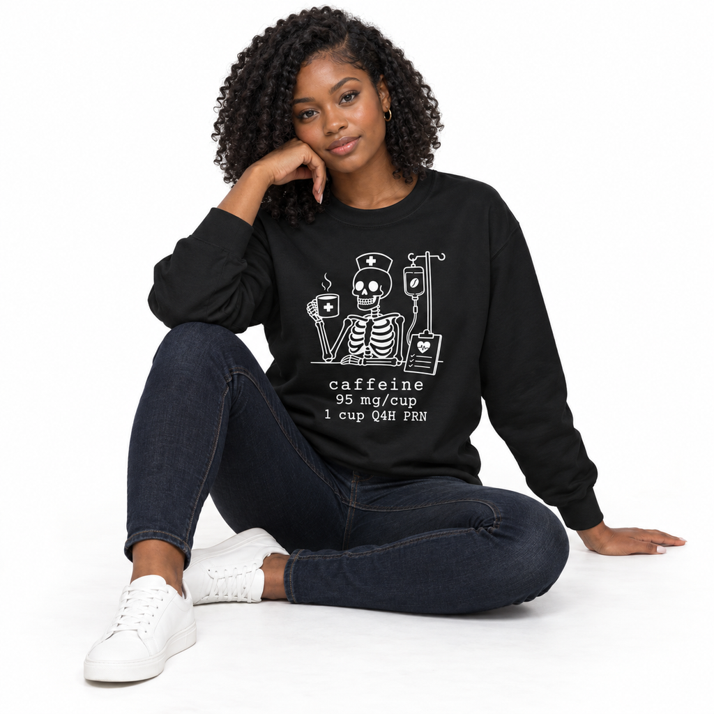 caffeine 95 mg/cup 1 cup Q4H PRN — Skeleton Crewneck Sweatshirt Gildan 18000