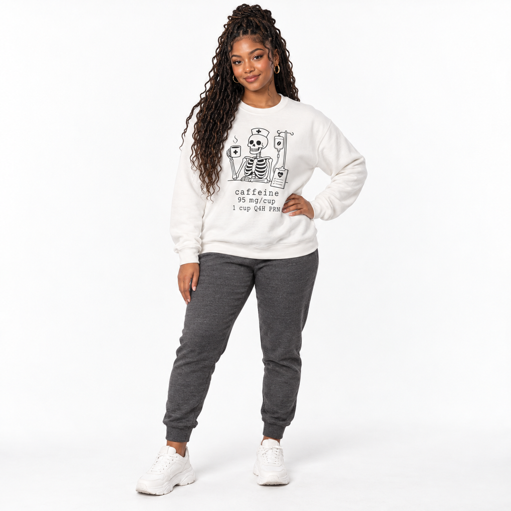 caffeine 95 mg/cup 1 cup Q4H PRN — Skeleton Crewneck Sweatshirt Gildan 18000