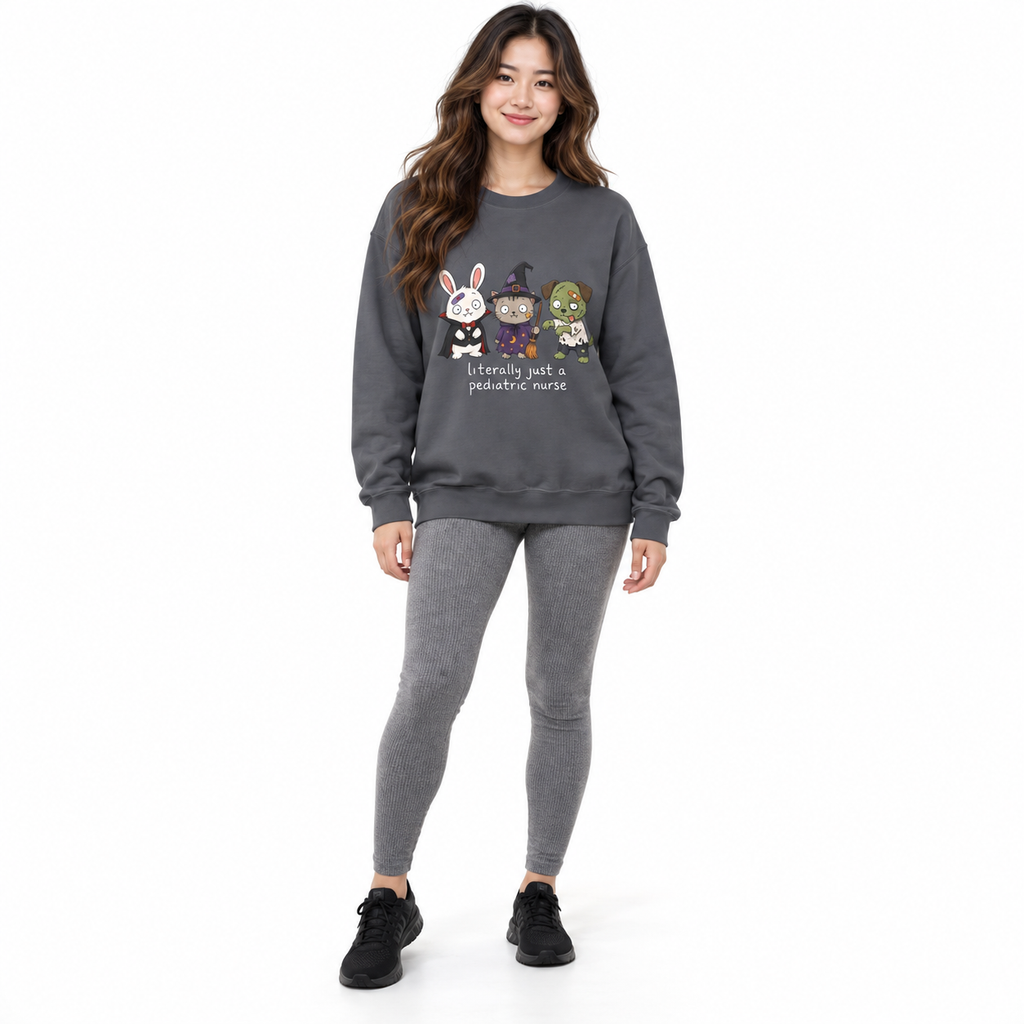 Pediatric Nurse Halloween Crewneck Sweatshirt — Cute Trick-or-Treat Kids Costume Tee