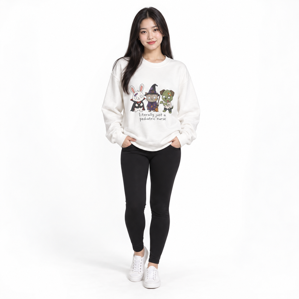 Pediatric Nurse Halloween Crewneck Sweatshirt — Cute Trick-or-Treat Kids Costume Tee