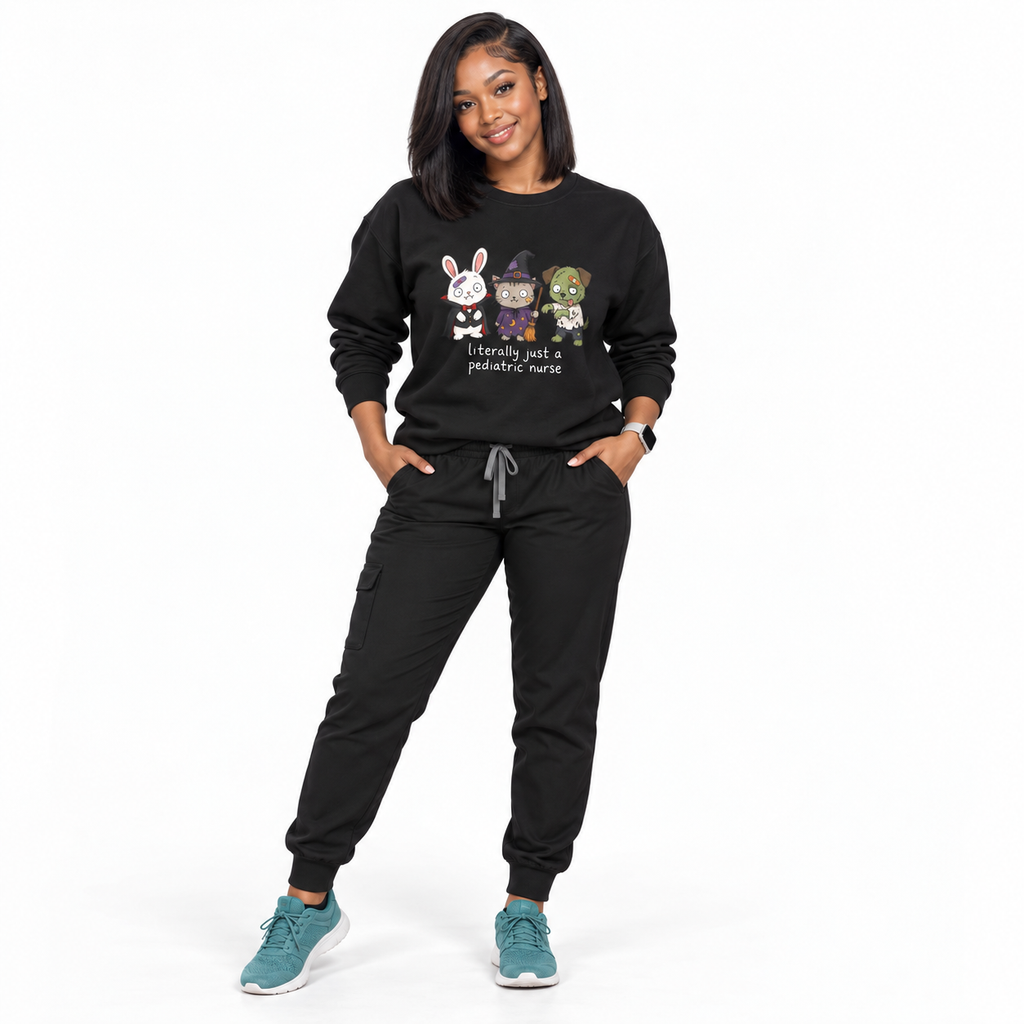 Pediatric Nurse Halloween Crewneck Sweatshirt — Cute Trick-or-Treat Kids Costume Tee