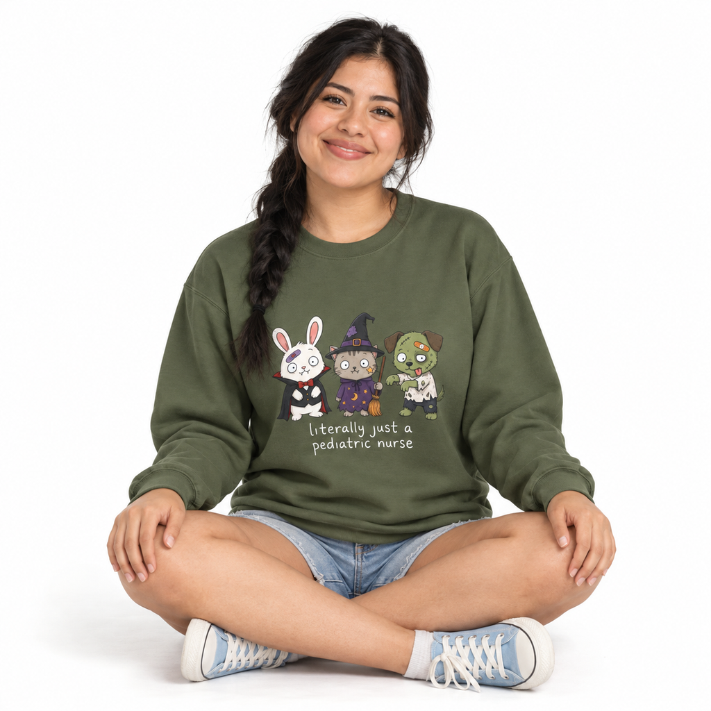 Pediatric Nurse Halloween Crewneck Sweatshirt — Cute Trick-or-Treat Kids Costume Tee