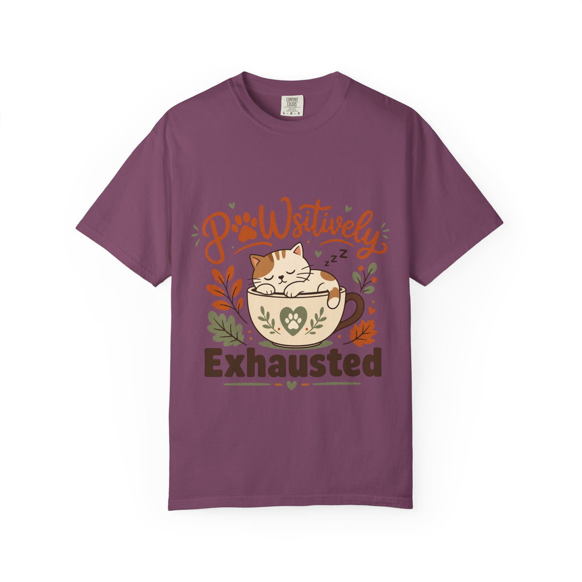 Pawsitively Exhausted - Sleepy Cat Autumn Tee Comfort Colors